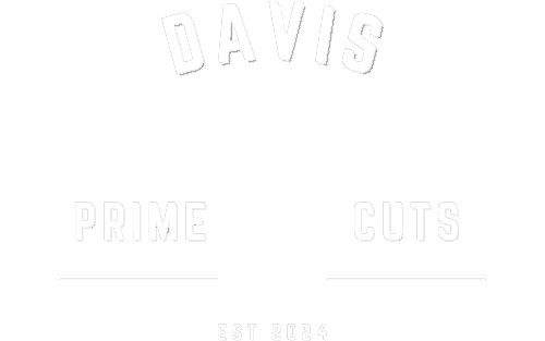 Logo of Davis Prime Cuts, a premium meat provider established in 2024, featuring bold typography and a clean design.